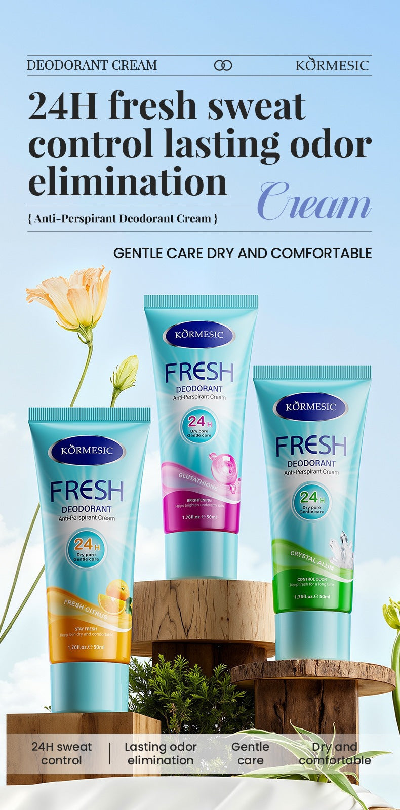 Underarm Antiperspirant Deodorant Cream — 24H Odor & Sweat Control for Men & Women