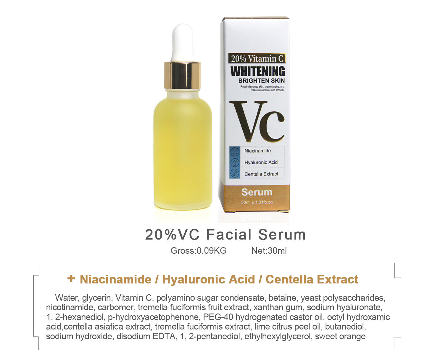 20% Vitamin C Brightening Serum with Niacinamide & Hyaluronic Acid | 30ml