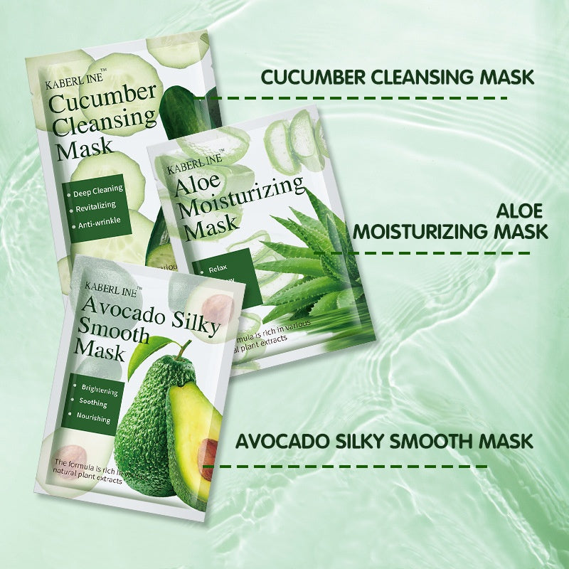 Natural Plant Extract Sheet Face Mask Set – Cucumber, Aloe & Avocado | Deep Cleansing & Hydrating