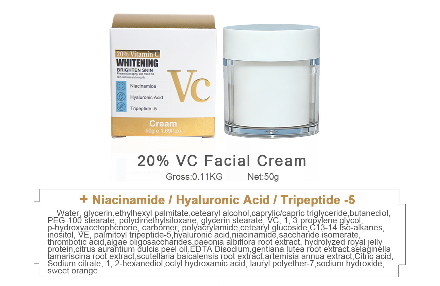 20% Vitamin C Brightening Face Cream with Niacinamide & Hyaluronic Acid – 50ml