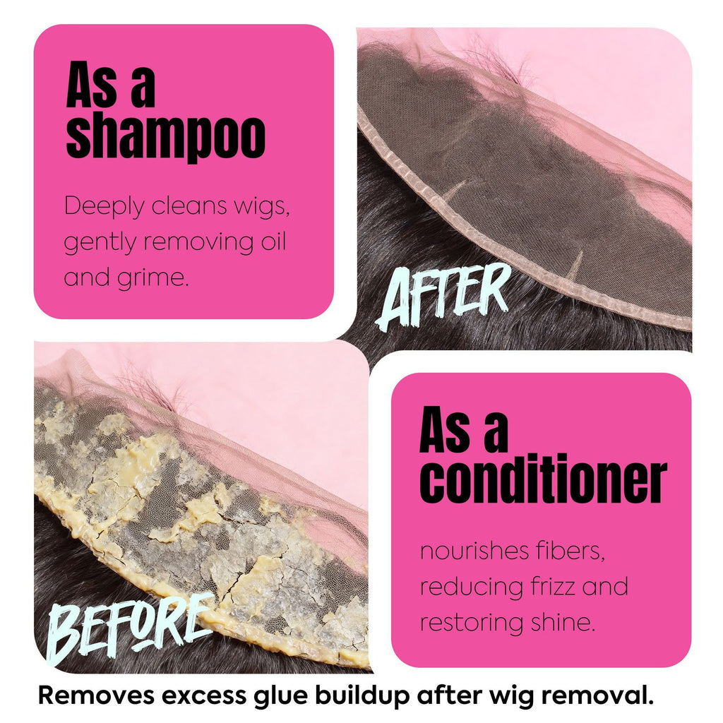 Wig Glue Residue Remover Shampoo for Synthetic and Human Hair with Tea Tree Oil & Coconut Oil