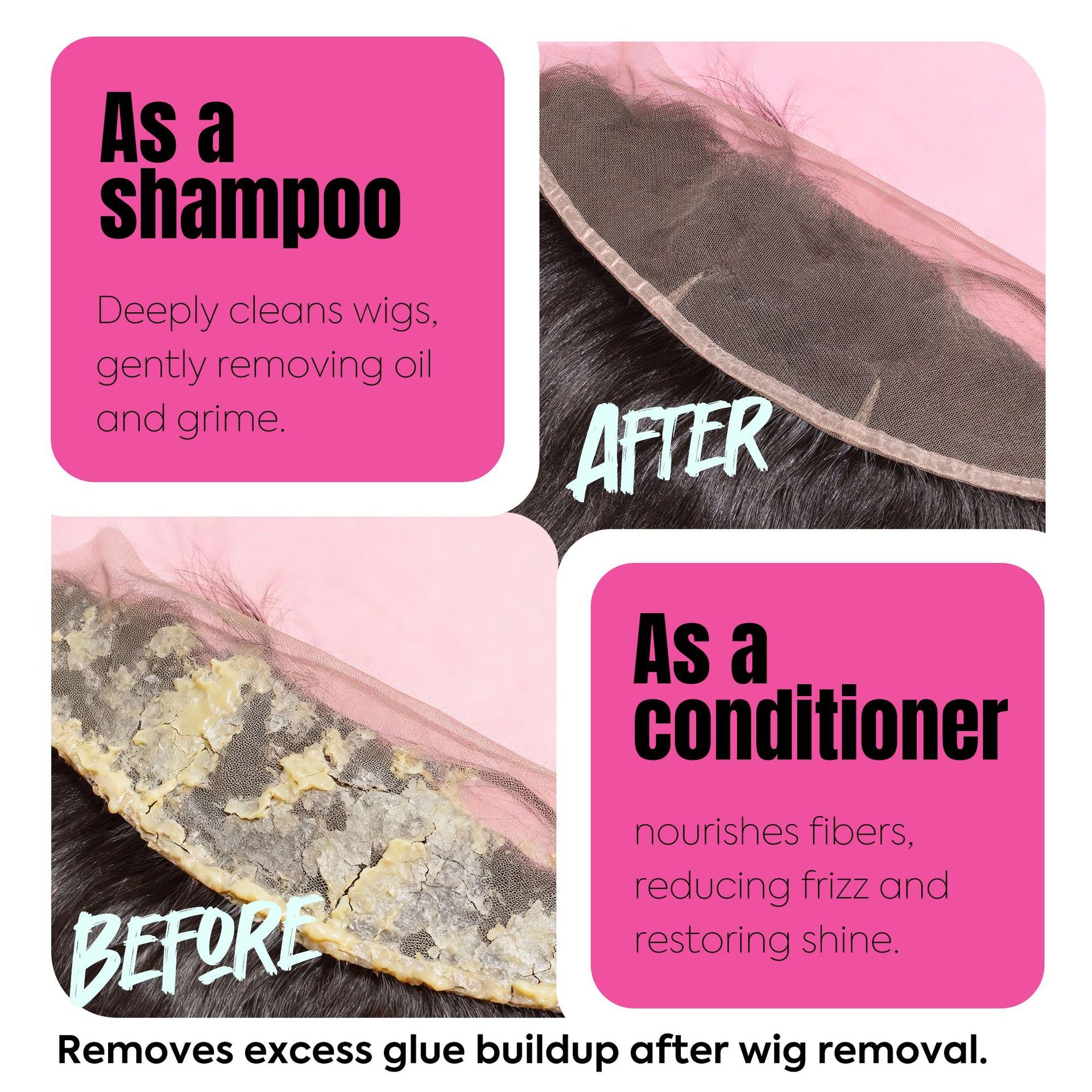 Wig Glue Residue Remover Shampoo for Synthetic and Human Hair with Tea Tree Oil & Coconut Oil