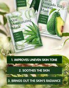 Natural Plant Extract Sheet Face Mask Set – Cucumber, Aloe & Avocado | Deep Cleansing & Hydrating