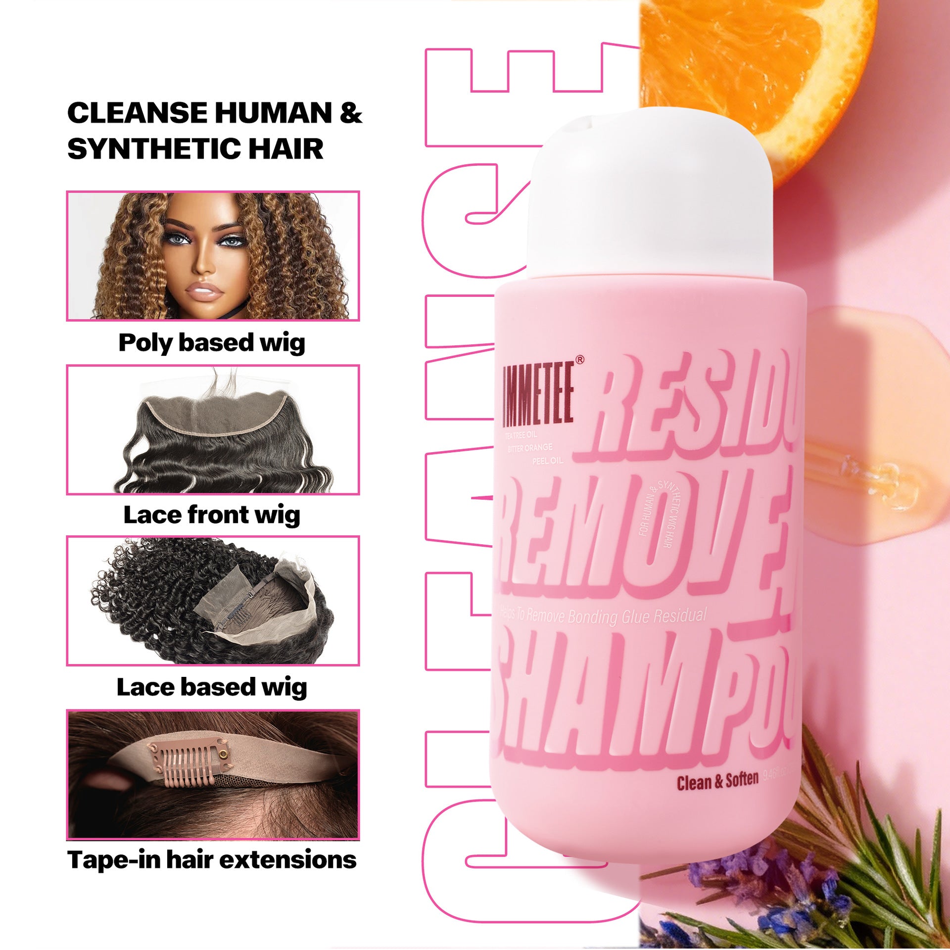 Wig Glue Residue Remover Shampoo for Synthetic and Human Hair with Tea Tree Oil & Coconut Oil