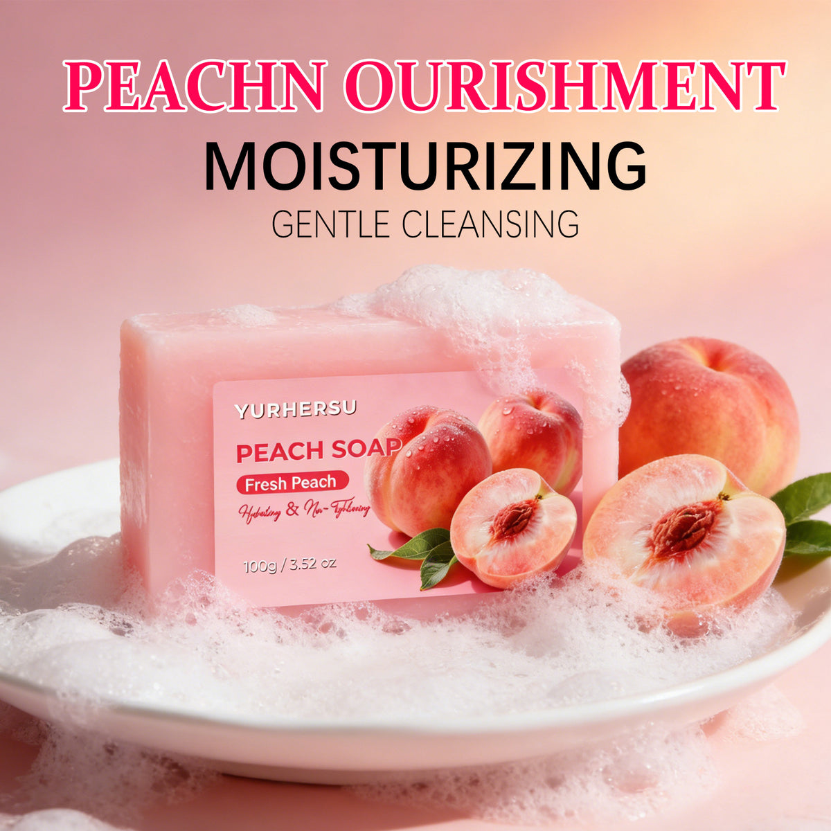 Peach Soap Bar | Gentle Moisturizing Bath Soap for Face & Body | Sweet Fruity Scent | 100g