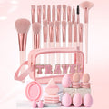 All‑in‑One Pink Makeup Brush Kit | Brushes, Beauty Blenders, Puffs & Travel Storage Bag Wholesale