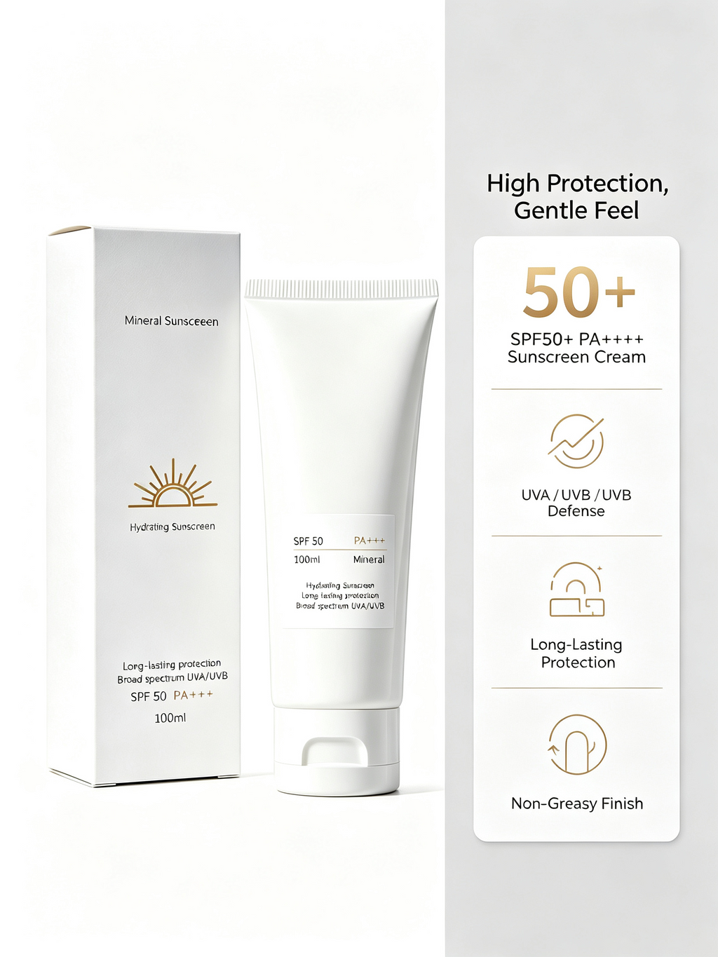 Alinna Beauty Mineral Hydrating Sunscreen SPF 50 PA+++ with Niacinamide & Vitamin E, 100ml