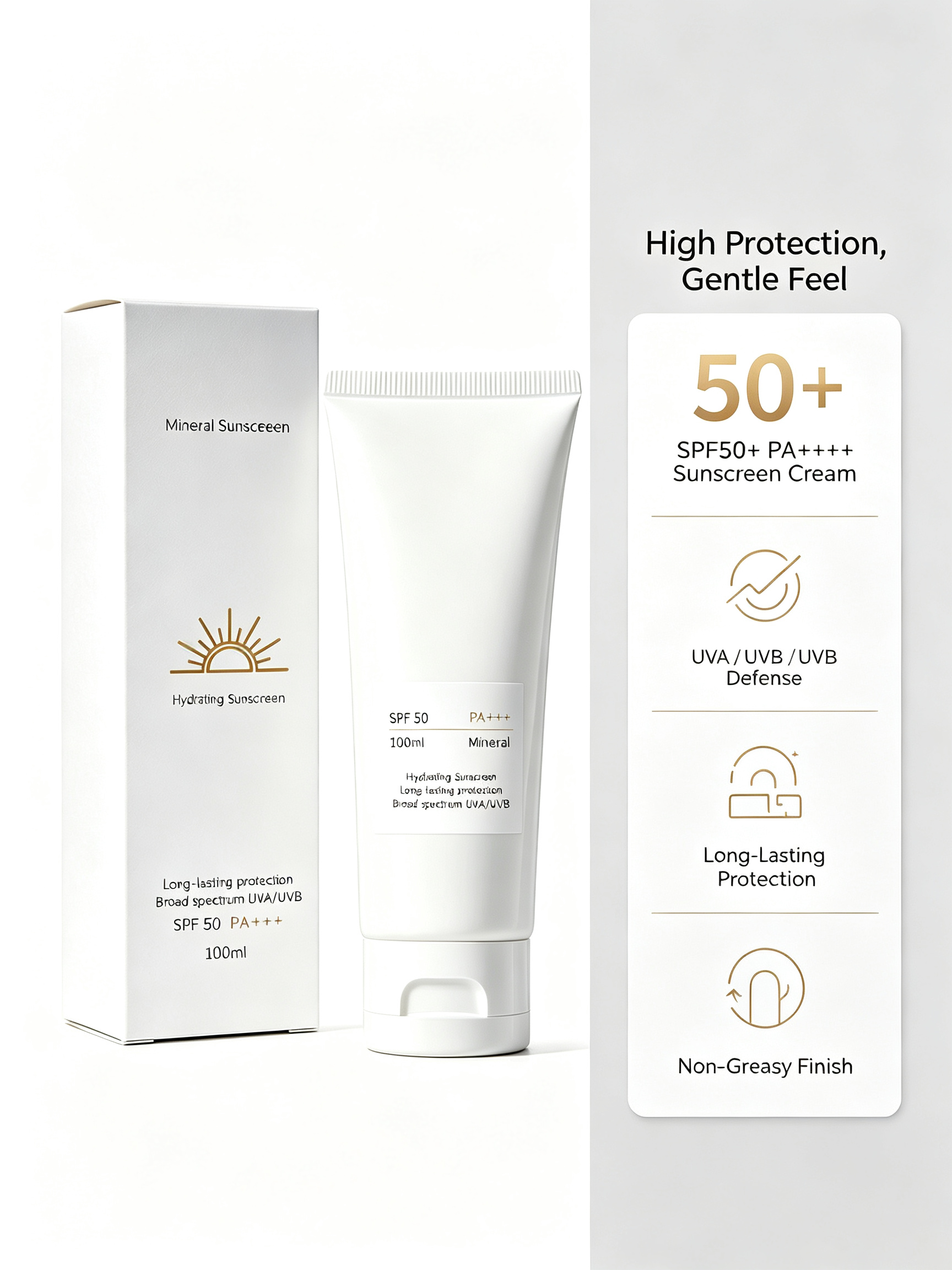 Alinna Beauty Mineral Hydrating Sunscreen SPF 50 PA+++ with Niacinamide & Vitamin E, 100ml