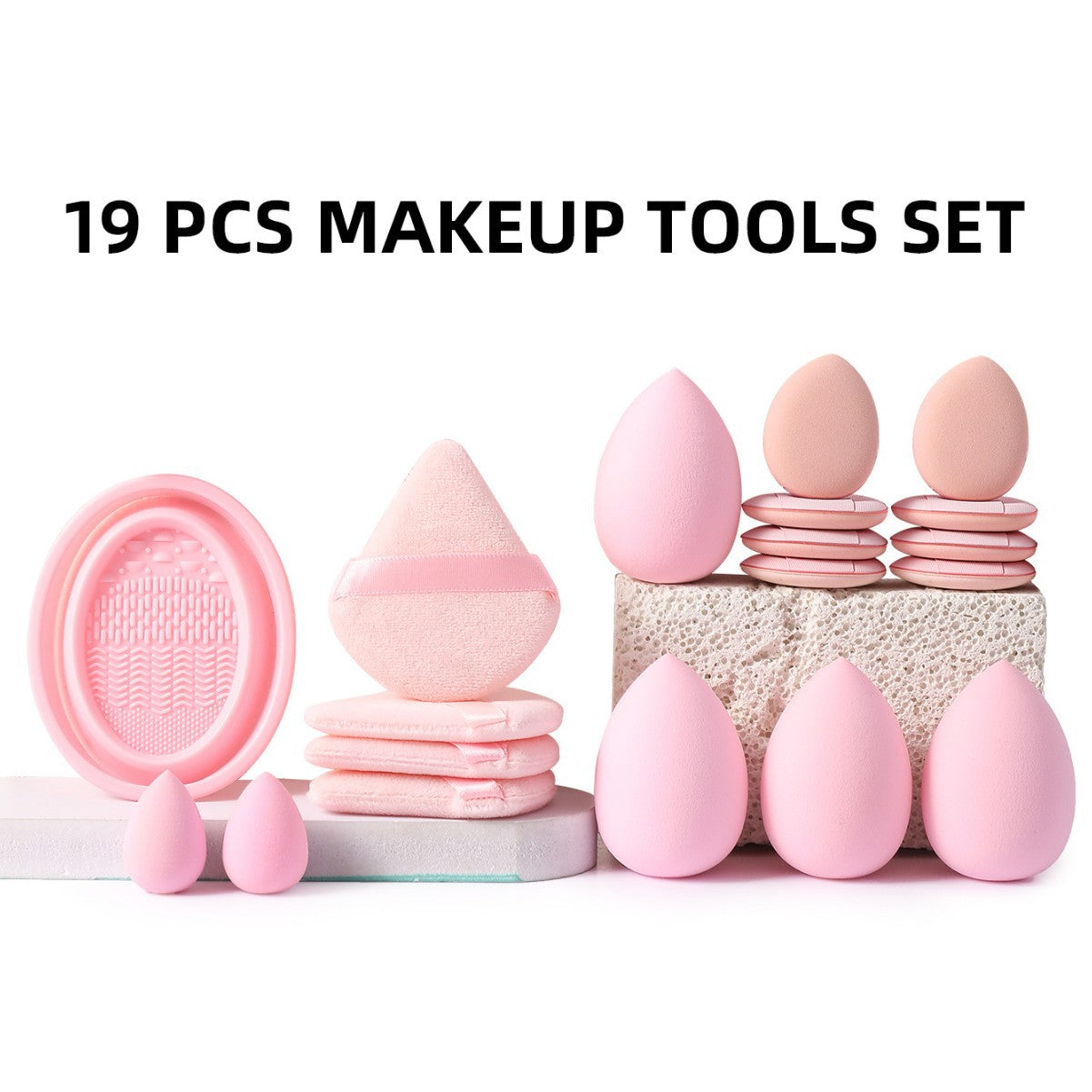 All‑in‑One Pink Makeup Brush Kit | Brushes, Beauty Blenders, Puffs & Travel Storage Bag Wholesale