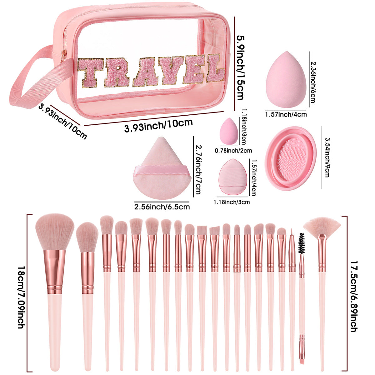 All‑in‑One Pink Makeup Brush Kit | Brushes, Beauty Blenders, Puffs & Travel Storage Bag Wholesale