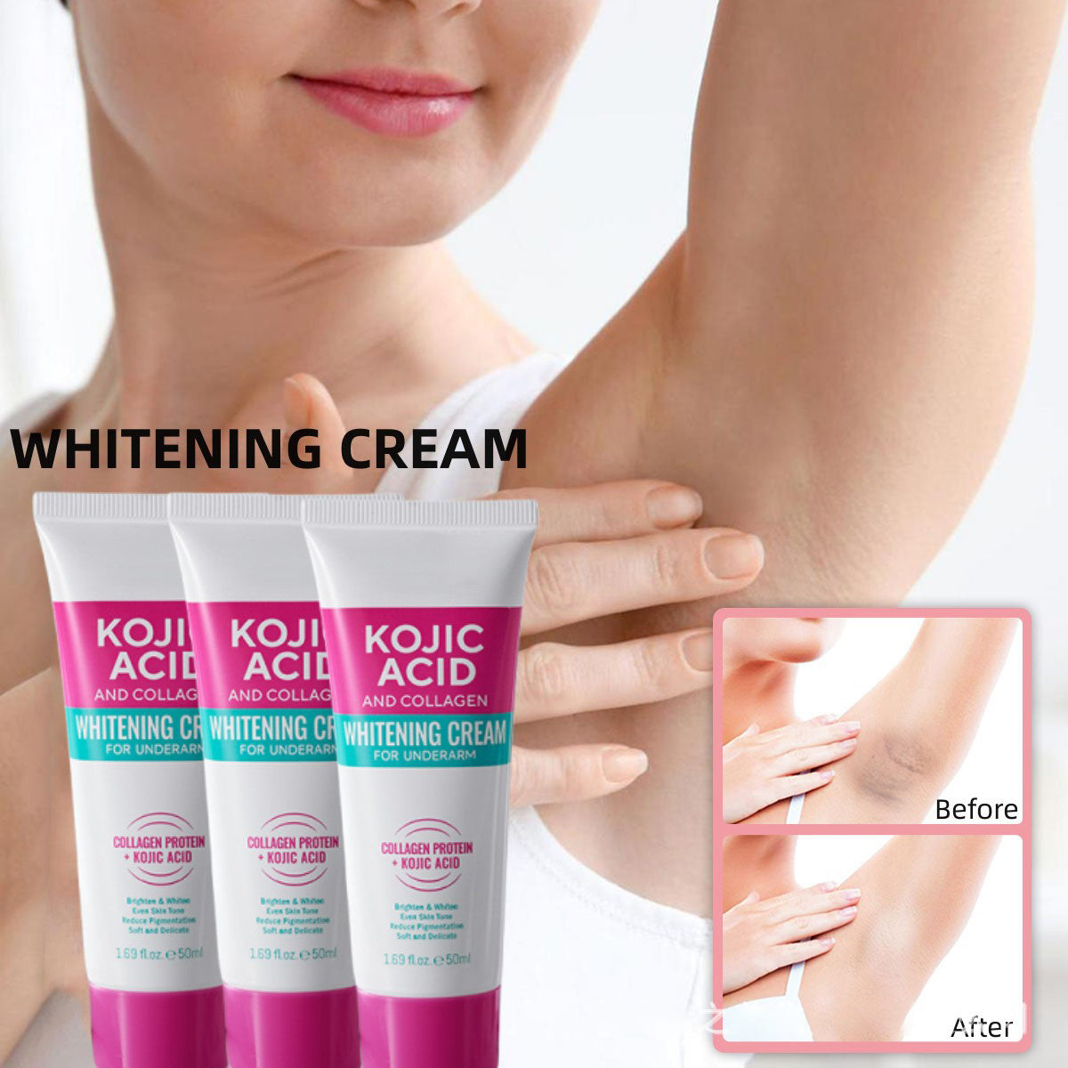 Kojic Acid Whitening Cream for Underarm Knees and Elbows with Collagen Dark Spot Remover Moisturize and Brighten the Skin