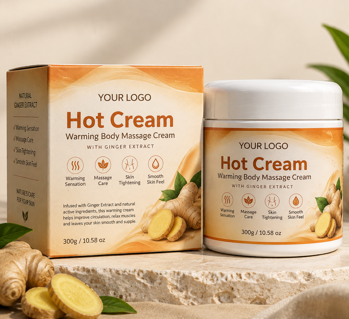 Ginger Hot Cream – Warming Body Massage Cream with Natural Ginger Extract | Relaxing Skin Care Moisturizer