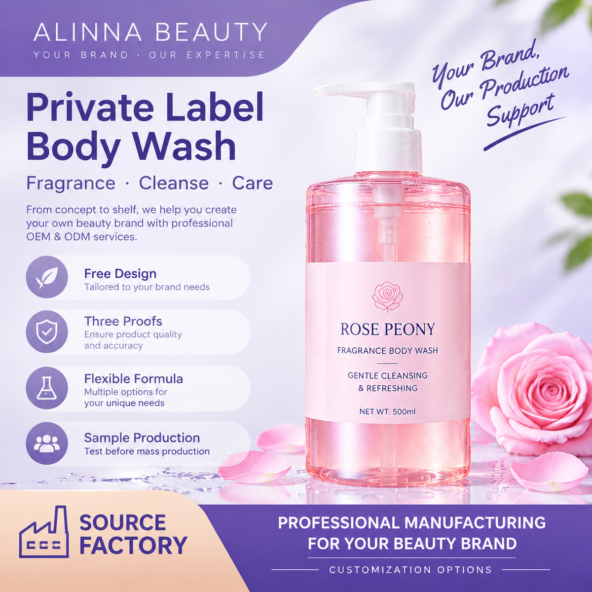 Rose Peony Fragrance Body Wash – Private Label OEM/ODM