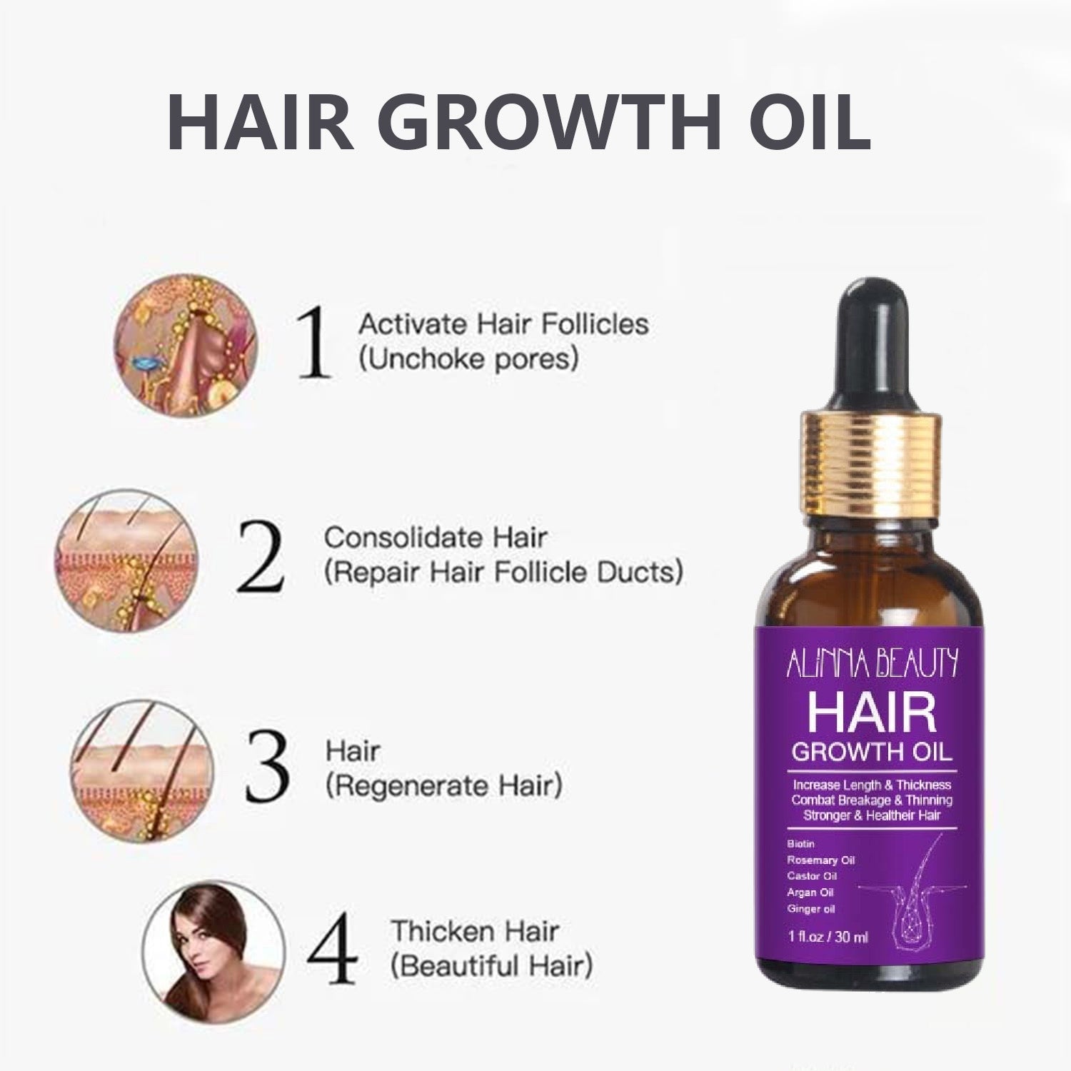 Alinna Beauty Hair Growth Oil with Organic Rosemary Castor for Dry, Damaged & Split End