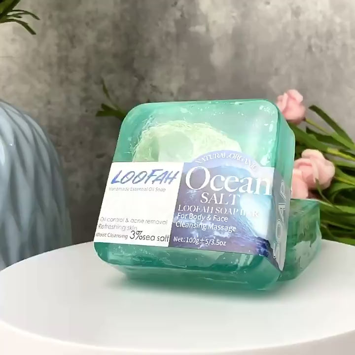 Handmade Soap Bar with Organic Ocean Loofah Oil Control Acne Treatment Revitalizes Skin for Face and Body