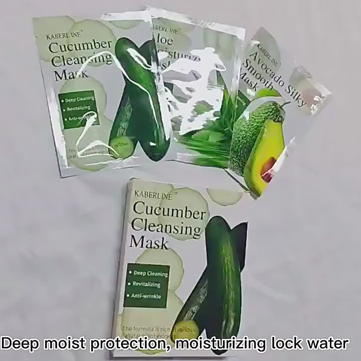 Natural Plant Extract Sheet Face Mask Set – Cucumber, Aloe & Avocado | Deep Cleansing & Hydrating